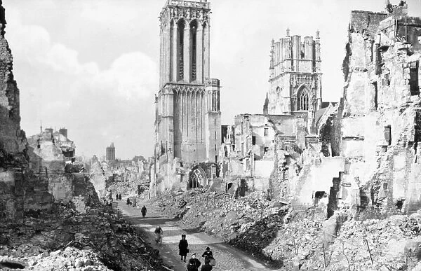 The ruins and cathedral of Caen, Normandy, France, c1944