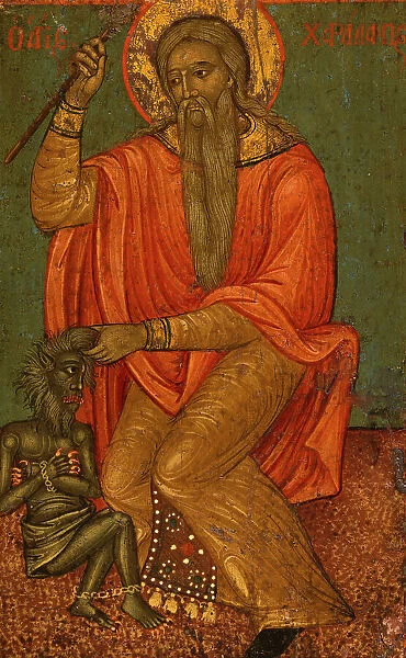 Saint Charalampe and the demon. Creator: School of the Ionian Islands