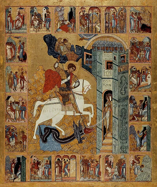 Saint George and scenes from his life, between 1500 and 1600. Creator: Novgorod school