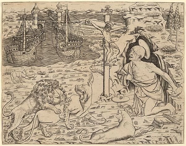 Saint Jerome in Penitence, with Two Ships in a Harbor, c. 1480  /  1500. Creator: Unknown