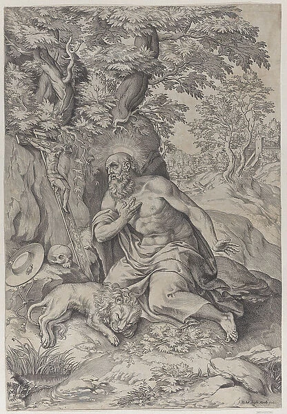 Saint Jerome in the wilderness, with a lion at left, 1578-80. 1578-80. Creator: Michelangelo Marelli