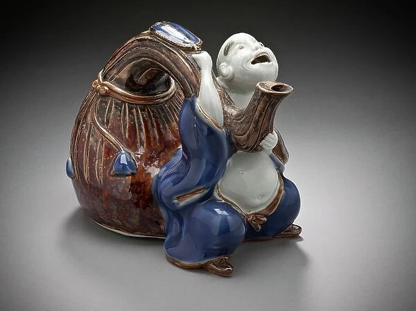 Sake Vessel in the Form of Hotei with his Bag, 19th century. Creator: Unknown
