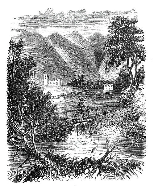 Salmon fishing, Strands Bridge, Vale of Rutland, 1842. Creator: Unknown