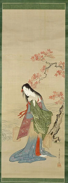 The Salt Maidens, Matsukaze with Yukihira's Coat, Edo period, c. 1800. Creator: Hosoda Eishi