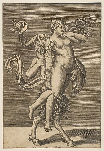 Satyr carrying a nymph restraining her right arm, ca. 1515-1600. Creator: Unknown