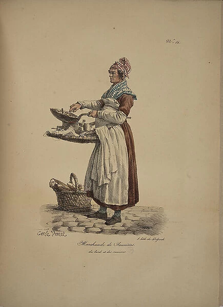 Sausage seller. From the Series 'Cris de Paris' (The Cries of Paris), 1815. Creator: Vernet, Carle (1758-1836). Sausage seller. From the Series 'Cris de Paris' (The Cries of Paris), 1815. Creator: Vernet, Carle (1758-1836)