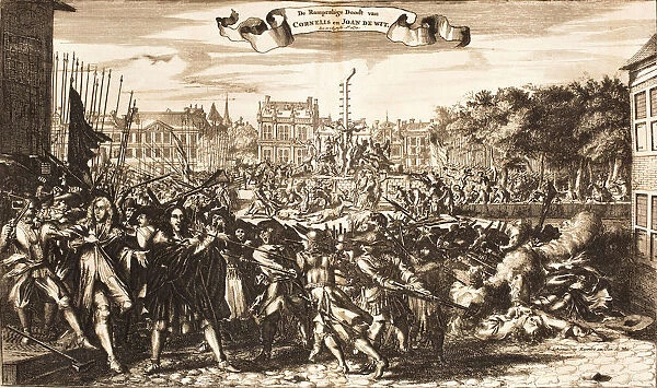Scene of the crowd murdering Cornelis and Johan de Witt, The Hague, 20 August 1672, 1675