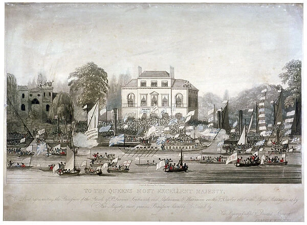 Scene on the Thames at Brandenburgh House, Hammersmith, London, 1820. Artist: F Vincent