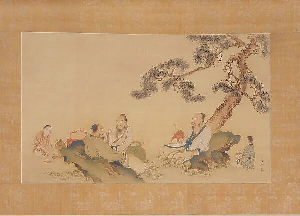 Scholars Enjoying Tea (image 1 of 2), 19th century. Creator: Nakabayashi Chikkei