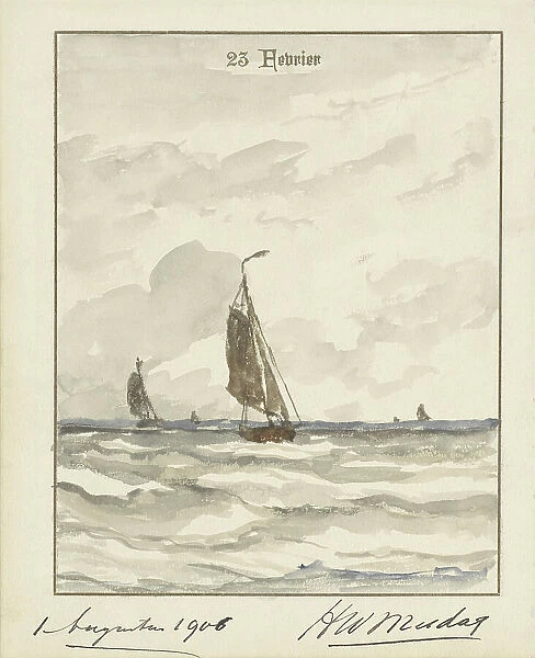 Sea with fishing boats, 1906. Creator: Hendrik Willem Mesdag