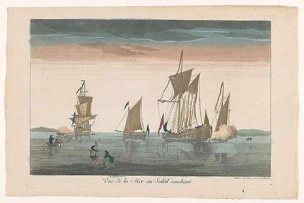 Seascape with ships and boats at sunset, 1745-1775. Creator: Unknown