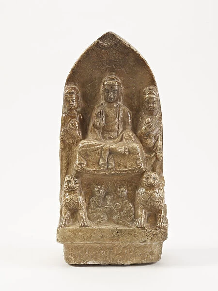 Seated Buddha with bodhisattvas, lions, and figures, Period of Division, possibly 534-557