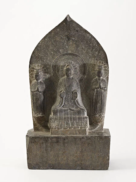 Seated Buddha (Shakyamuni) with standing bodhisattvas, Period of Division, Dated 549 CE