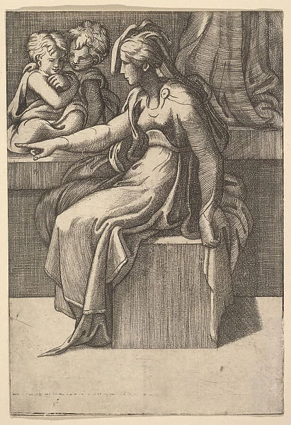 Seated Woman with two Children, 16th century. Creator: Unknown