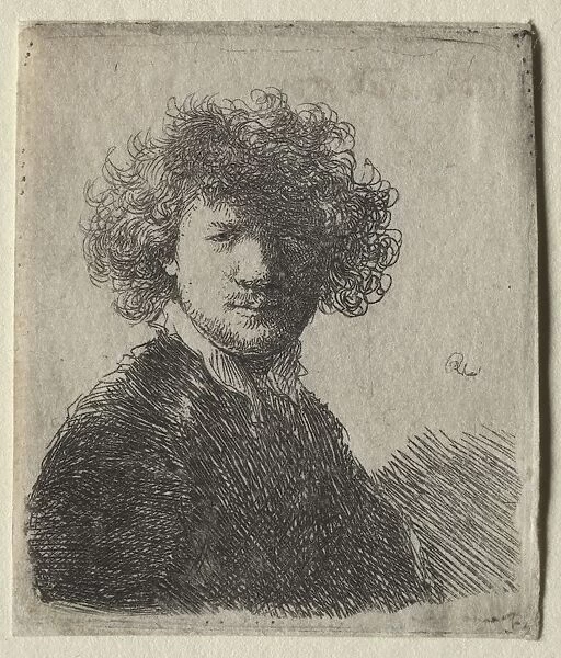 Self-Portrait with curly hair and white collar: Bust, c. 1630. Creator: Rembrandt van Rijn (Dutch