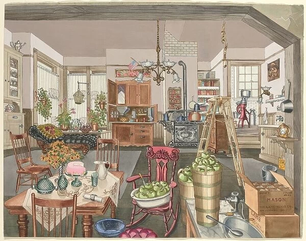 Semi-Rural Kitchen and Dining Room, 1910, 1935  /  1942. Creator: Perkins Harnly