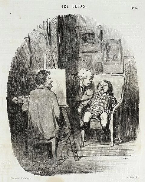 Seule manière de faire poser un enfant avec fruit.. 1847. Creator: Honore Daumier