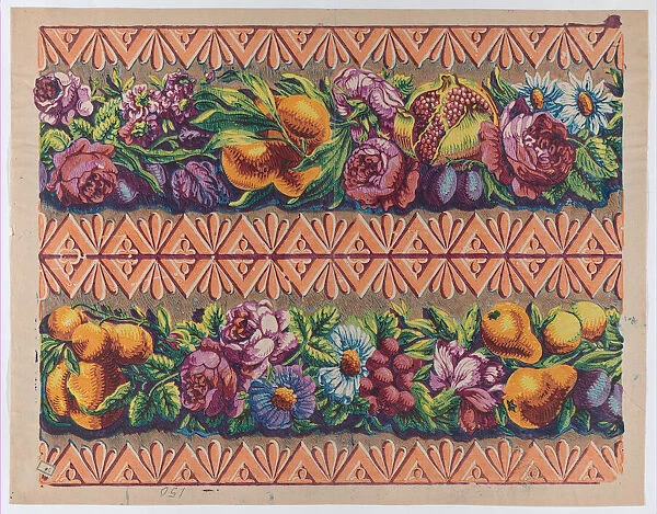Sheet with a border with two garlands of fruit, leaves, and flowers... late 18th-mid-19th century. Creator: Anon