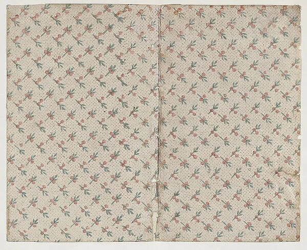 Sheet with dot grid pattern with bouquets, 19th century. Creator: Anon