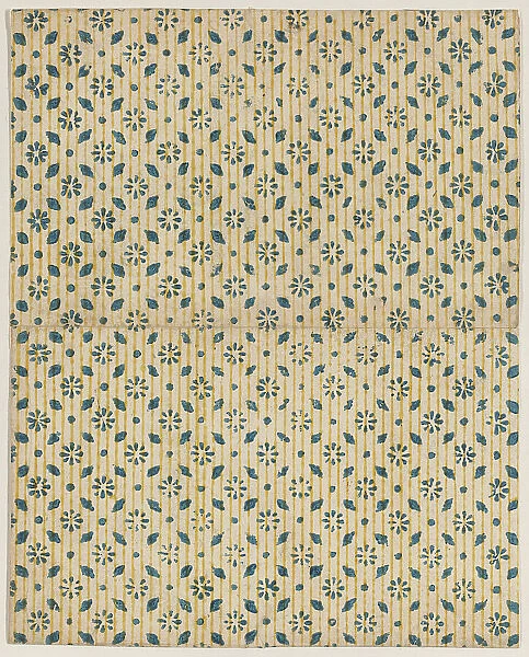 Sheet with overall floral and stripe pattern, 19th century. Creator: Anon