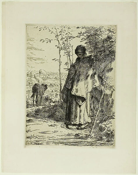 The Shepherdess Knitting, 1862. Creator: Jean Francois Millet