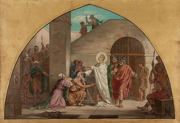 Sketch for the church of Saint-Gervais: St Laurence healing the blind in prison, c.1869. Creator: Célestin Nanteuil