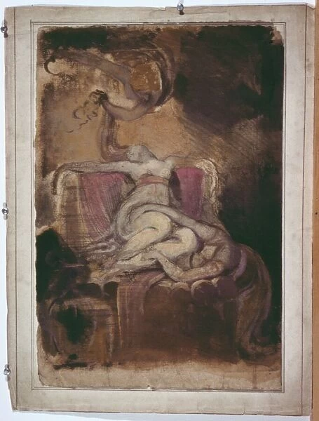 Sketch for Dido on the Funeral Pyre (recto); Erotic Sketch of Man and Woman (verso), c. 1781. Creator: Henry Fuseli