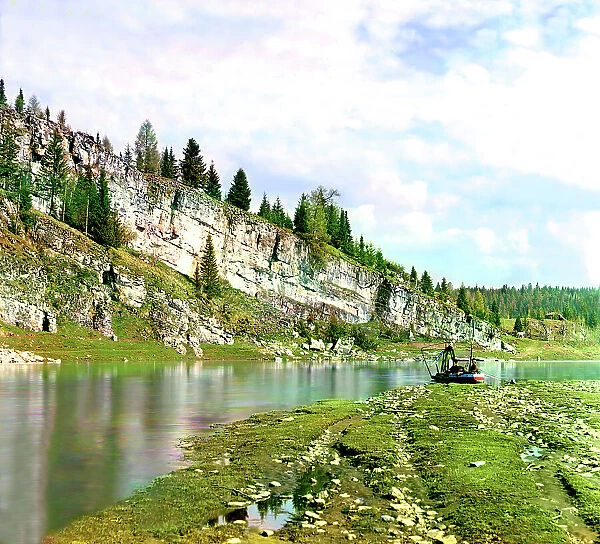 Slizkoi Rock, Chusovaya River, 1912. Creator: Sergey Mikhaylovich Prokudin-Gorsky