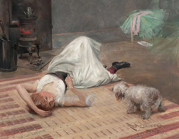 Smoking model with dog, 1890. Creator: Karl Robert Lundberg