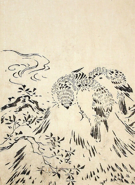 Sparrows, Printed 1762. Creator: Miyazaki Yuzen