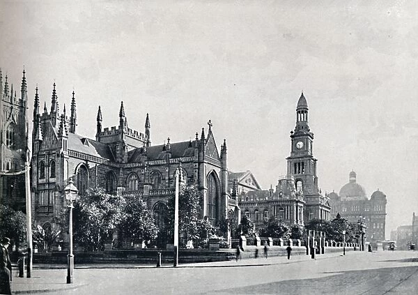 St. Andrews Cathedral, Sydney Town Hall, and Market Buildings, c1900. Creator: Unknown