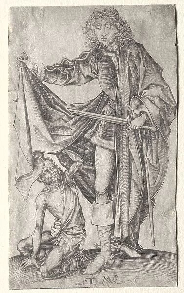 St. Martin Dividing His Cloak for a Beggar. Creator: Israhel van Meckenem (German, c