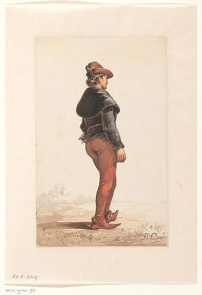 Standing Landsknecht in Burgundian costume, from behind, 1833-1910. Creator: Jan Gerard Smits