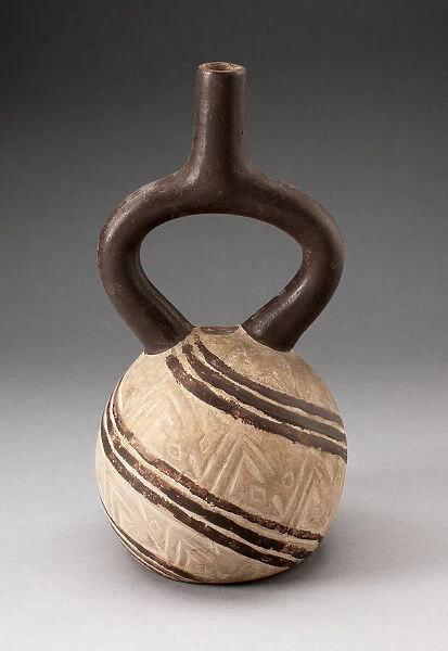 Stirrup Vessel Incised with Textile-Like Pattern in Diagonal Painted Bands, 100 B. C.  /  A. D