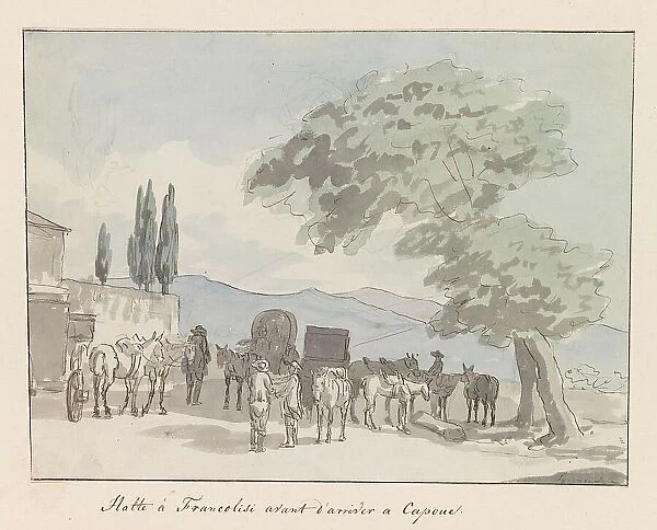 Stop in Francolise before arrival in Capua, 1778. Creator: Louis Ducros