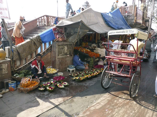 Street scene with market stalls, India 2017. Creator: Unknown