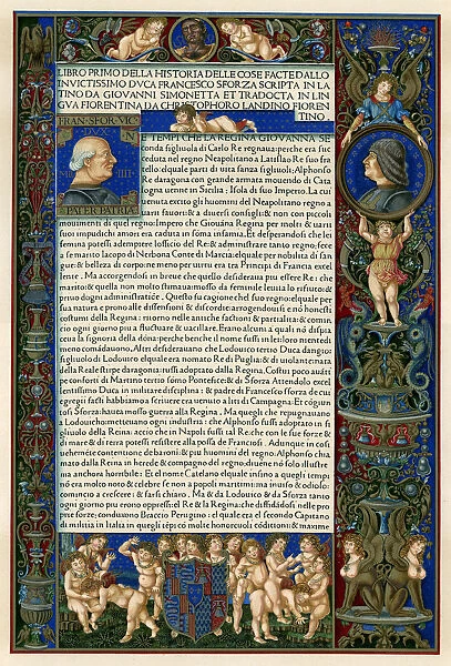 Text page with portraits of Francesco Sforza, 1490