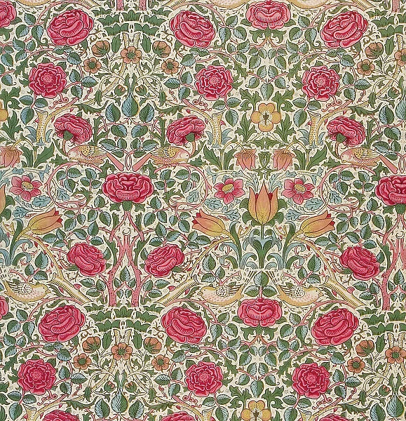 Textile, Rose, Designed 1883. Creator: William Morris