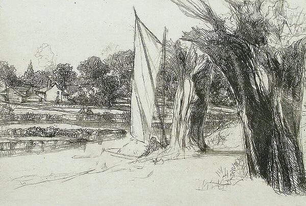 Thames Ditton - With a Sail, 1864. Creator: Francis Seymour Haden