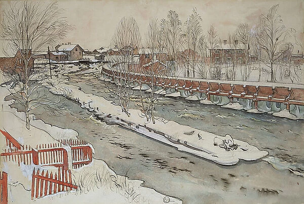 The Timber Chute. Winterscene. From A Home (26 watercolours), c19th century. Creator: Carl Larsson