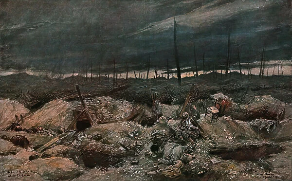 Tranchee allemande de premiere ligne devant le Bois de la Vache, sur la rive gauche... 1916 (1924) Creator: Francois Flameng