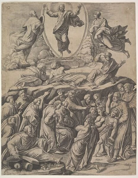The Transfiguration of Christ who appears upper centre, below him various figures inclu