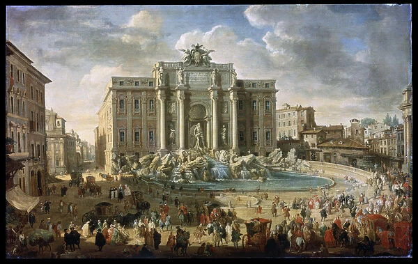 The Trevi Fountain in Rome (Pope Benidict XIV Visits the Trevi Fountain in Rome), 18th century. Artist: Giovanni Paolo Panini