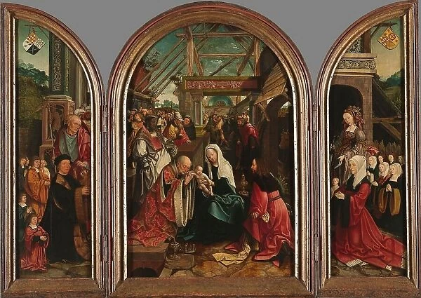 Triptych with the Adoration of the Magi (centre panel), the Donor and his Six Sons with St Jerome (i Creator: Jacob Cornelisz. van Oostsanen)