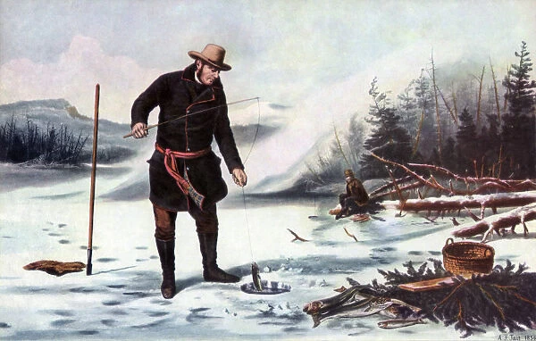 Trout Fishing on Chateaugay Lake, American Winter Sports, 1856. Artist: Arthur Fitzwilliam Tait