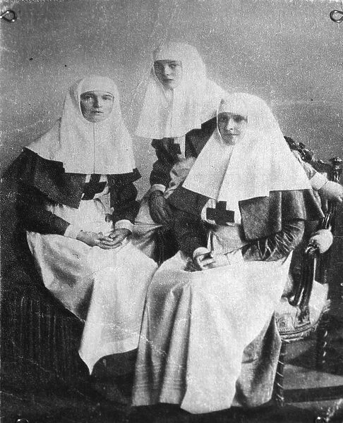 Tsarina Alexandra and Grand Duchesses Olga and Tatiana of Russia, 1914