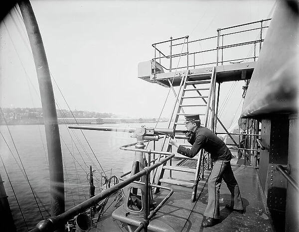 U.S.S. Oregon, 1-pounder and gunner, between 1896 and 1901. Creator: Unknown
