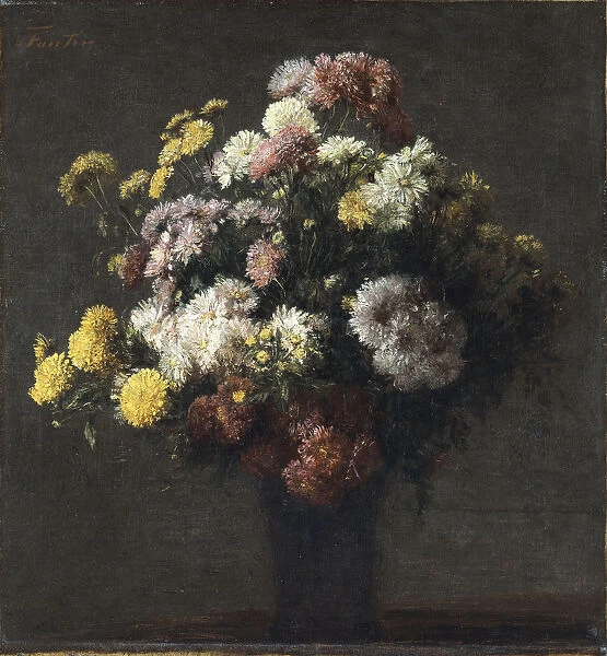 Vase with Chrysanthemums. Artist: Fantin-Latour, Henri (1836-1904)