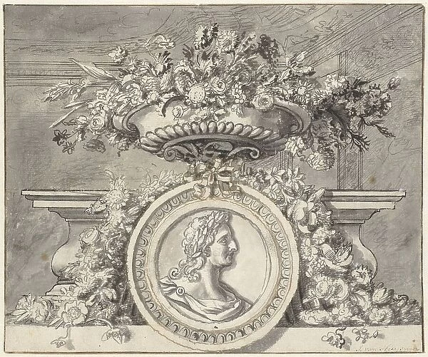 Vase with flowers, and a medallion, c.1692-c.1749. Creator: Jan van Huysum