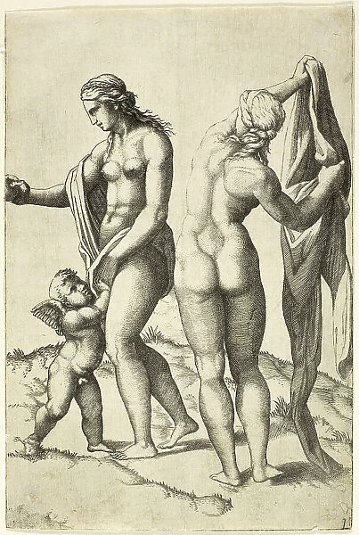 Venus, Cupid and Pallas, 16th century. Creator: School of Marcantonio Raimondi